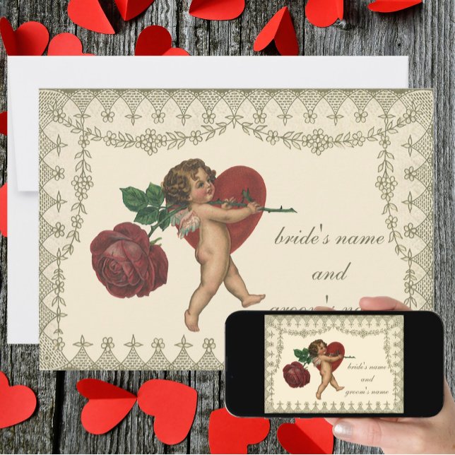 Vintage Viktorian Cupid Heart Wedding-inbjudan Inbjudningar (Skapare uppladdad)