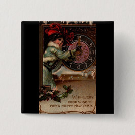 Vintage Viktorian Dam Gott nytt år Pin Button Knapp