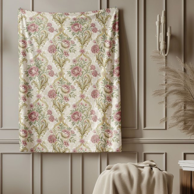 Vintage Viktorian Damask Delikate Swirling-Blommig Fleecefilt (Vintage Victorian Damask Delicate Swirling Florals Fleece Blanket)