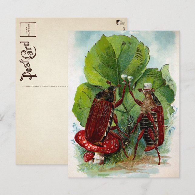 Vintage Viktorian Drinking Kryp vykort (Fram/baksida)