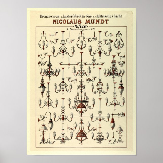 Vintage Viktorian Era gasbelysningsanordningar Ad. Poster (Framsidan)