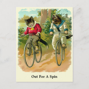 Vintage Viktorian Era-katter på cyklar Vykort