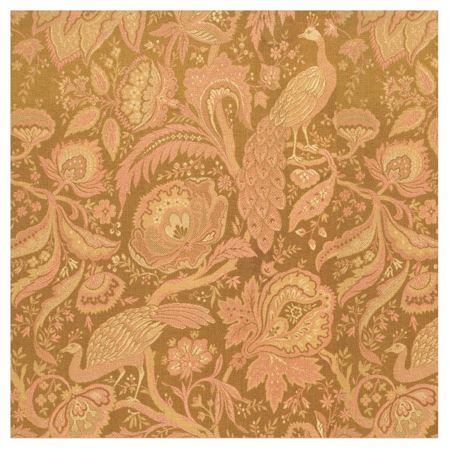 Vintage Viktorian Era Peacocks & Blommönster Tyg (Närbild)