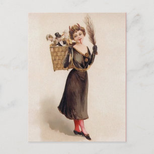 Vintage Viktorian Female Krampus vykort