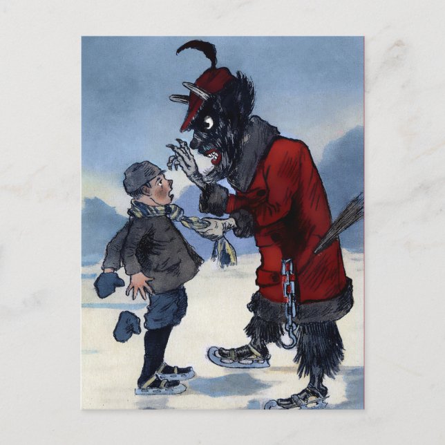 Vintage Viktorian Krampus vykort (Framsida)