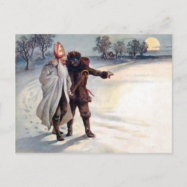 Vintage Viktorian Krampus vykort (Framsida)