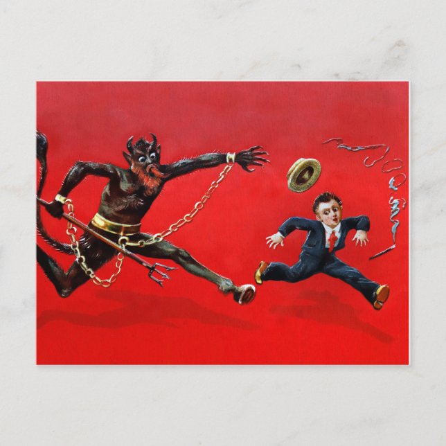 Vintage Viktorian Krampus vykort (Framsida)