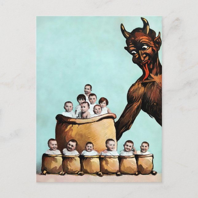 Vintage Viktorian Krampus vykort (Framsida)