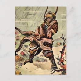 Vintage Viktorian Octopus Diver Fight Vykort