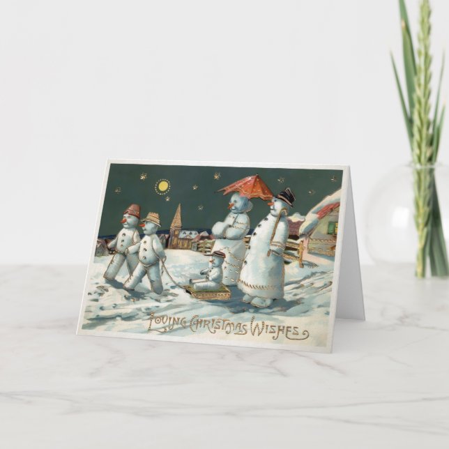 Vintage Viktorian Snögubbars Helgdag Card Helgkort (Framsida)