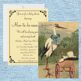 Vintage Viktorian Stork, inbjudan till babydusch
