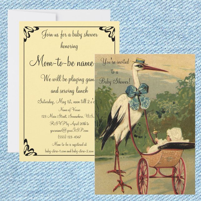Vintage Viktorian Stork, inbjudan till babydusch (Skapare uppladdad)