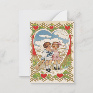 Vintage Viktorian Valentines day Barn i hjärta Anteckningskort