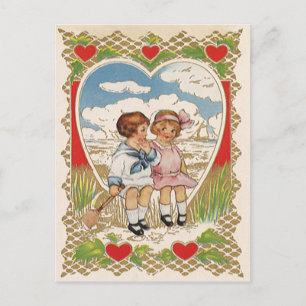 Vintage Viktorian Valentines day Barn i hjärta Helg Vykort