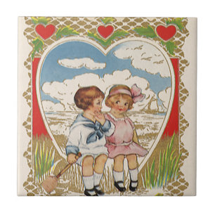 Vintage Viktorian Valentines day Barn i hjärta Kakelplatta