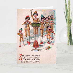 Vintage Viktorian Wooden Dolls Band-julkort Helgkort