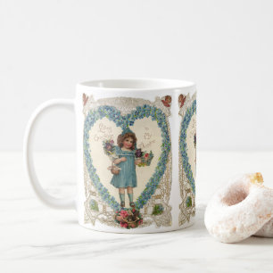 Vintage viktoriansk Alla hjärtans dag, hjärtkrans Kaffemugg