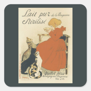 Vintage Viktoriansk Art Nouveau, Flicka med mjölkk Fyrkantigt Klistermärke