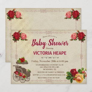 Vintage viktoriansk blomsterbabyfestinbjudan inbjudningar