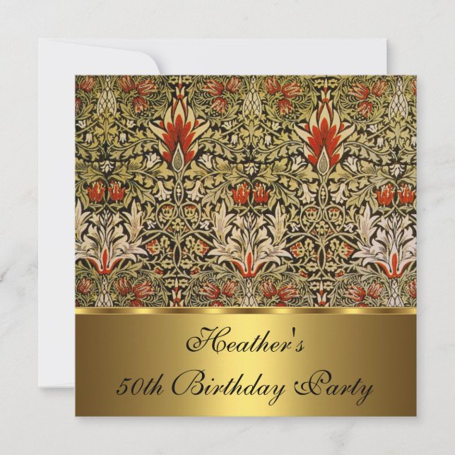 Vintage viktoriansk blomsterormhuvud 1876 Guld Inbjudningar (Framsida)