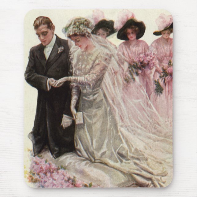 Vintage Viktoriansk Bröllopsceremoni Brud och Brud Musmatta (Framsidan)