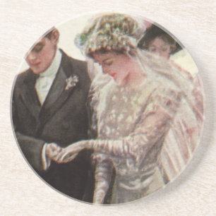Vintage Viktoriansk Bröllopsceremoni Brud och Brud Underlägg