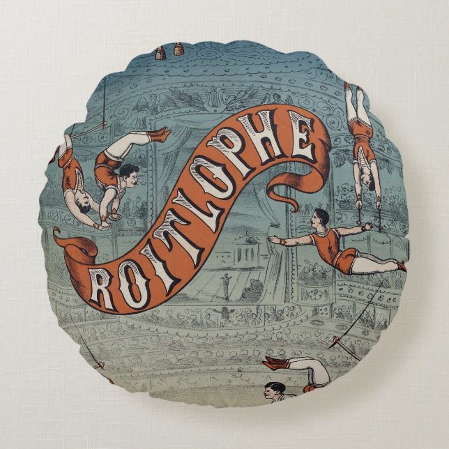 Vintage viktoriansk cirkus rund kudde (Framsidan)