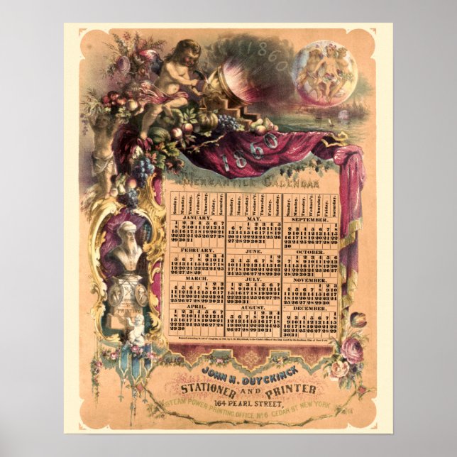 Vintage viktoriansk era 1860 Mercantile-kalender Poster (Framsidan)