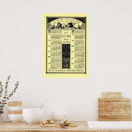 Vintage viktoriansk era 1880 Trådspolekalender Poster