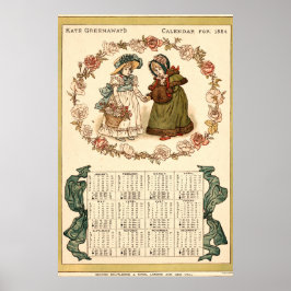 Vintage viktoriansk era Kate Greenaway's Kalender Poster