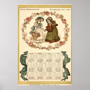 Vintage viktoriansk era Kate Greenaway's Kalender Poster
