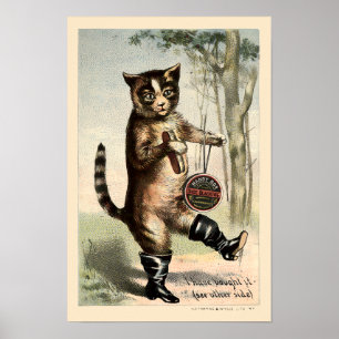 Vintage viktoriansk era katt i stövlar annons poster