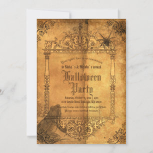 Vintage viktoriansk gotisk häxa Halloween-fest Inbjudningar