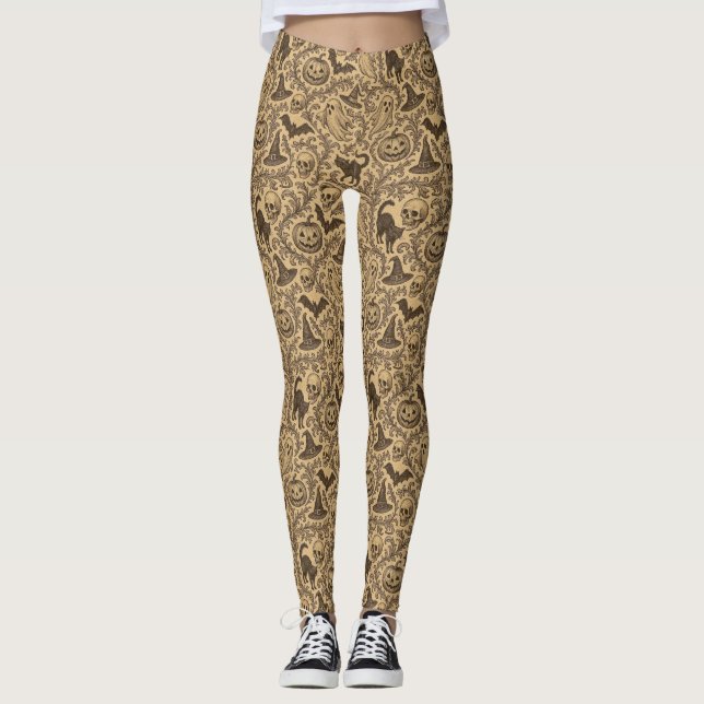 Vintage viktoriansk Halloween-mönster med spöken  Leggings (Framsida)