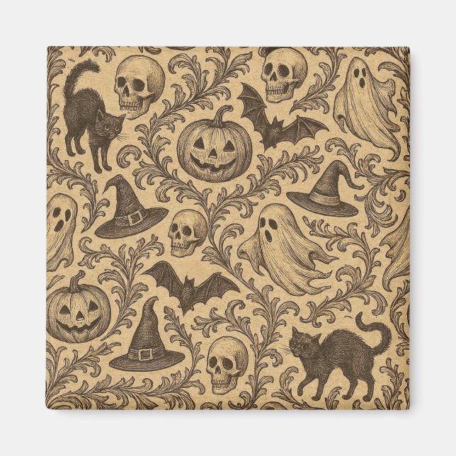 Vintage viktoriansk Halloween-mönster med spöken  Magnet (Framsidan)