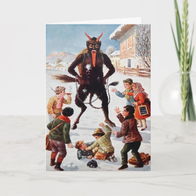 Vintage viktoriansk Krampus julkort Helgkort (Framsida)