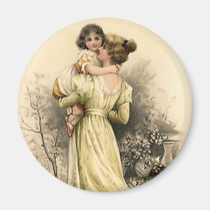Vintage viktoriansk mor barn småbarn flicka magnet