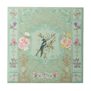 Vintage viktoriansk pastell blomster rokoko-målnin kakelplatta