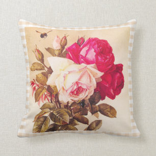 Vintage viktoriansk romantisk röda och rosa rosor kudde