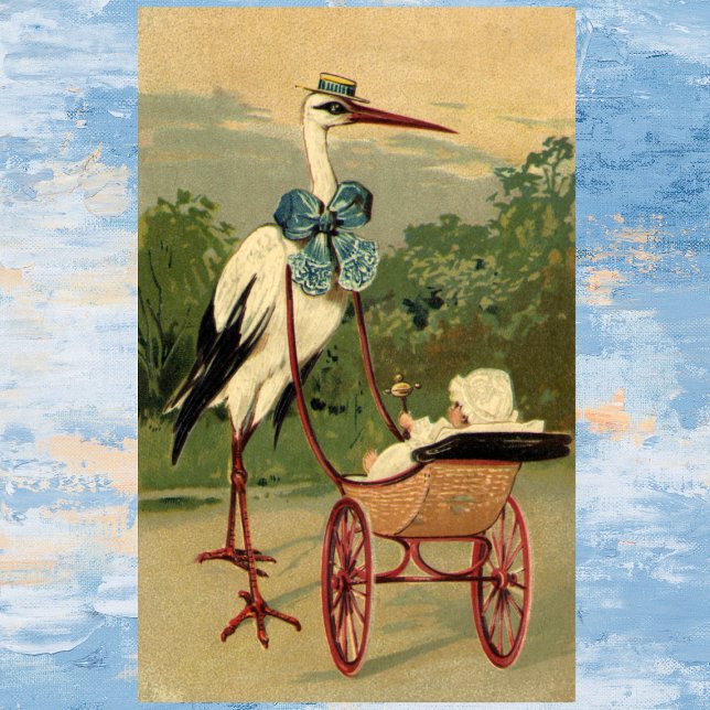 Vintage viktoriansk stork och barnvagn poster (Skapare uppladdad)