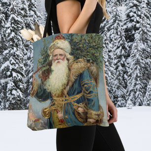 Vintage viktoriansk tomte med julgran tygkasse