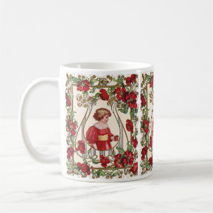 Vintage viktoriansk valentinsdag barn med rosor kaffemugg