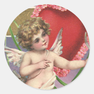 Vintage viktoriansk valentinsdags-Cupid med hjärta Runt Klistermärke