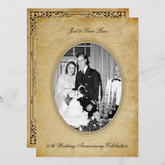 Vintage Viktorianska 50-årsjubileum firande Inbjudningar (Fram/baksida)