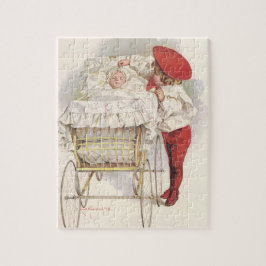 Vintage Viktorianska barn, barn och Baby i Pram Pussel