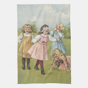 Vintage viktorianska barn leker Blinda man Kökshandduk