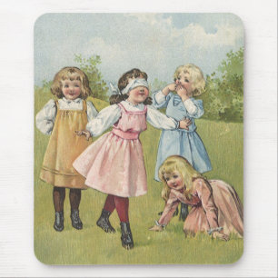 Vintage viktorianska barn leker Blinda Man Musmatta