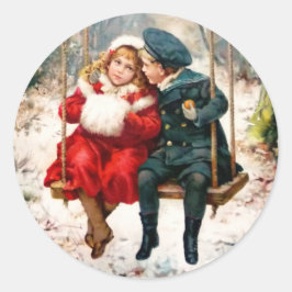 Vintage Viktorianska barn på Swing Round Sticker Runt Klistermärke