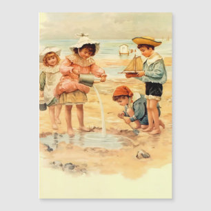 Vintage Viktorianska Barn Vid Stranden Finkonst