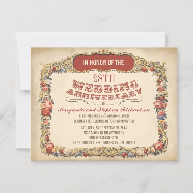 vintage viktorianska blommiga årsdagsinbjudningar inbjudningar (Framsida)